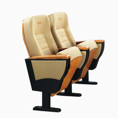 Ghế hội trường khung thép, ốp gỗ ván dán, tay vịn ốp gỗ phủ kèm bàn viết