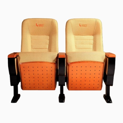 Ghế hội trường khung thép, ốp gỗ ván dán, tay vịn ốp gỗ phủ kèm bàn viết