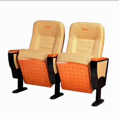 Ghế hội trường khung thép, ốp gỗ ván dán, tay vịn ốp gỗ phủ kèm bàn viết