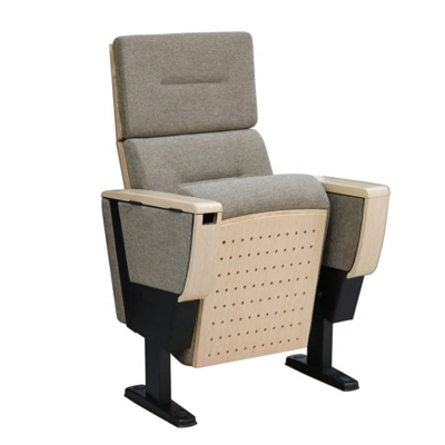 Ghế hội trường khung thép, ốp gỗ ván dán, tay vịn ốp gỗ phủ kèm bàn viết