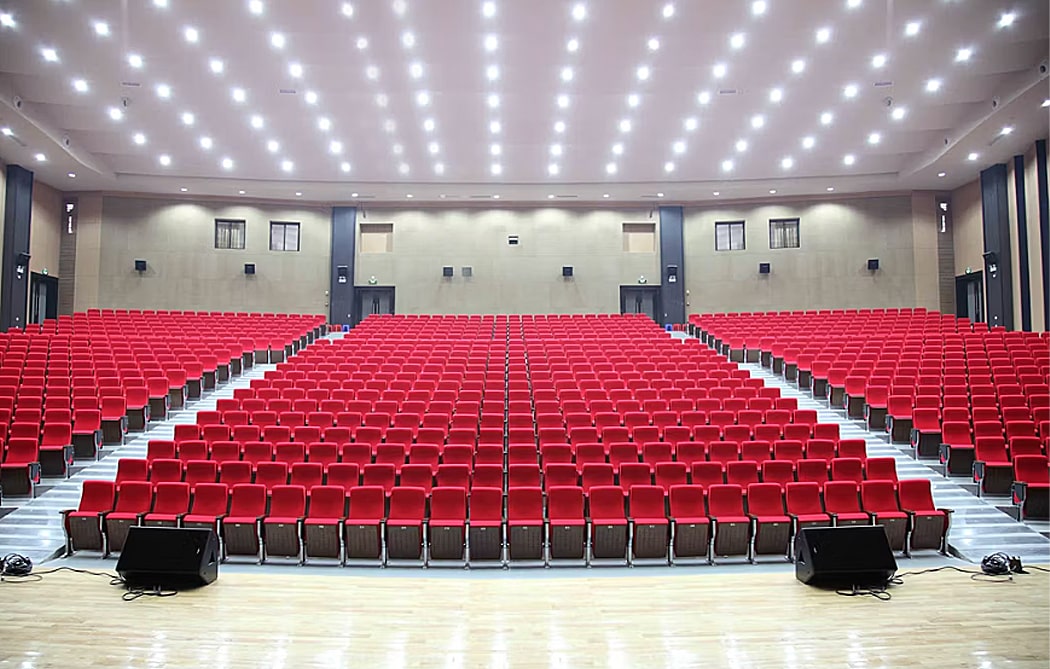 Ghế hội trường có bàn viết  khung nhôm đúc, ốp gỗ ván dán HJ96B