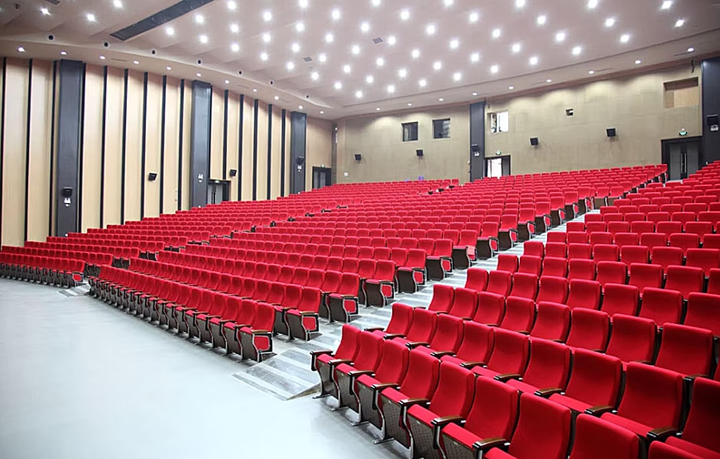 Ghế hội trường có bàn viết  khung nhôm đúc, ốp gỗ ván dán HJ96B