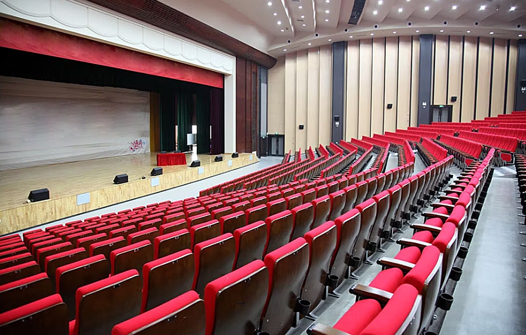 Ghế hội trường có bàn viết  khung nhôm đúc, ốp gỗ ván dán HJ96B