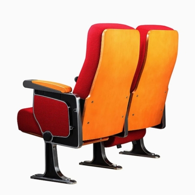 Ghế hội trường có bàn viết tiện lợi, chân nhôm đúc, tay vịn ốp gỗ sơn PU