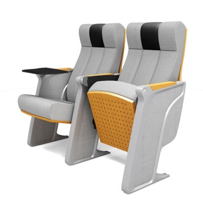 Ghế hội trường cao cấp chân chữ Z cách điệu, tay vịn ốp gỗ kèm bàn viết