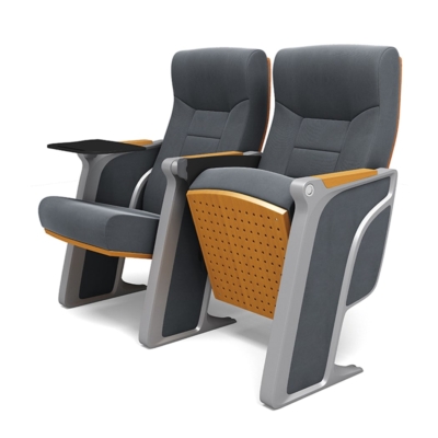 Ghế hội trường cao cấp chân chữ Z cách điệu, tay vịn ốp gỗ kèm bàn viết