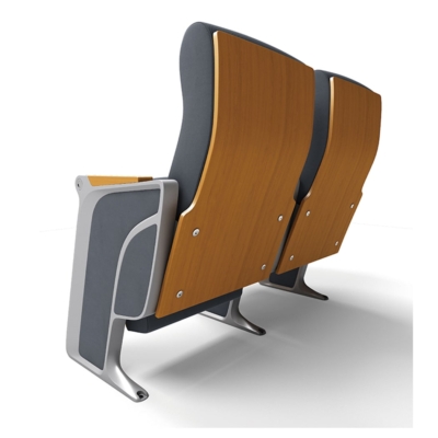 Ghế hội trường cao cấp chân chữ Z cách điệu, tay vịn ốp gỗ kèm bàn viết