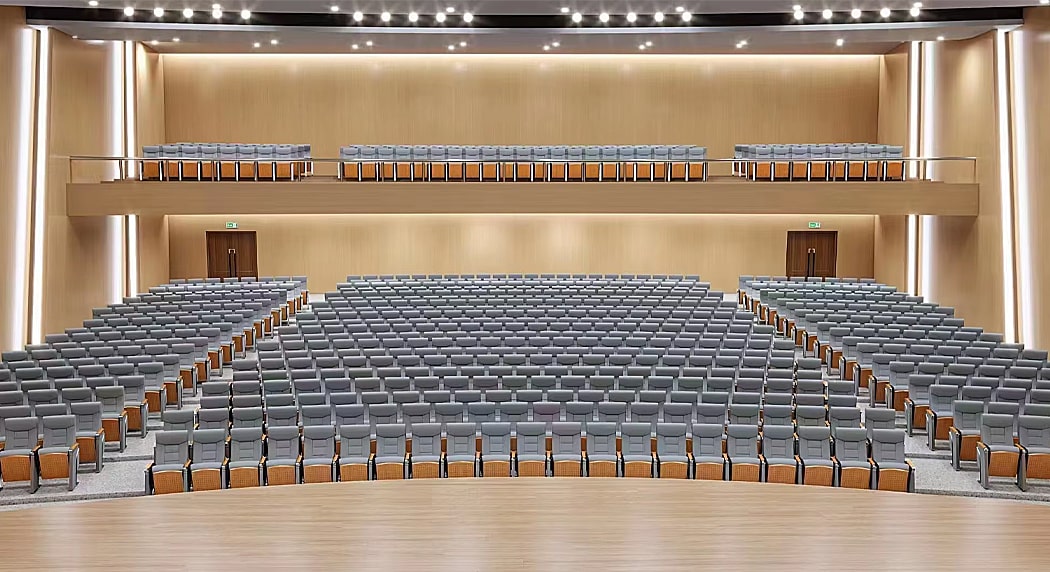 Ghế hội trường cao cấp bọc nỉ màu ghi, có bàn viết WH8022-2