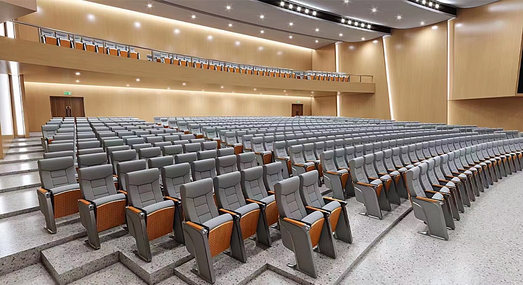 Ghế hội trường cao cấp bọc nỉ màu ghi, có bàn viết WH8022-2