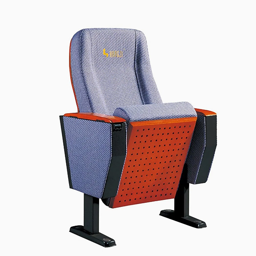 Ghế hội trường bọc nỉ nhập khẩu tay vịn ốp gỗ, chân thép bám sàn HJ62B