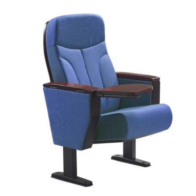 Ghế hội trường nhập khẩu bọc nỉ, khung và tay vịn ốp gỗ kèm chân thép bám sàn