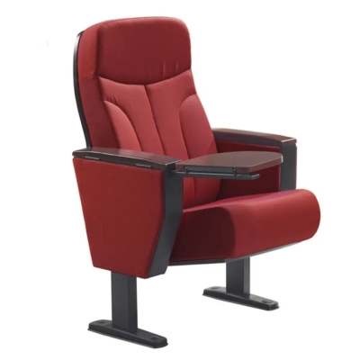 Ghế hội trường nhập khẩu bọc nỉ, khung và tay vịn ốp gỗ kèm chân thép bám sàn