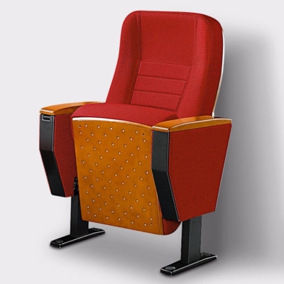 Ghế hội trường nhập khẩu bọc nỉ, khung và tay vịn ốp gỗ kèm chân thép bám sàn