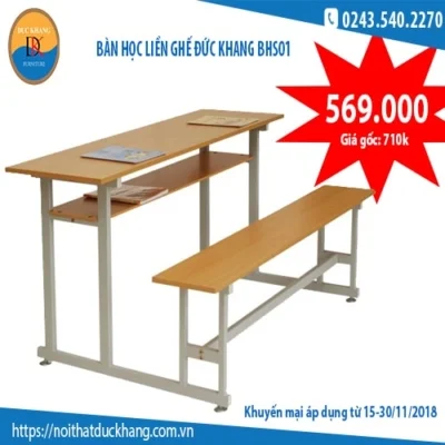 Bàn BHS01 - Bàn học đôi Đức Khang liền ghế