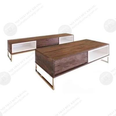 BSF502 + KTV502 | Bộ bàn trà, kệ ti vi gỗ công nghiệp màu nâu trắng
