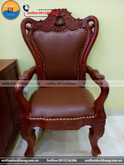 DKGCT06 | Ghế chủ tọa Đức Khang tay ốp gỗ tự nhiên, bọc da cao cấp