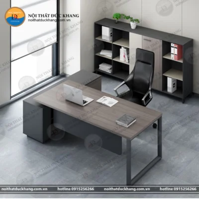Bàn giám đốc 1m8 chữ L, chân sắt kèm tủ phụ DKBGDCS07