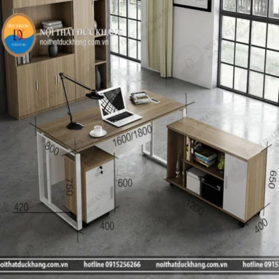 Bàn giám đốc 1m6 chân sắt kèm tủ phụ rời DKBGDCS24
