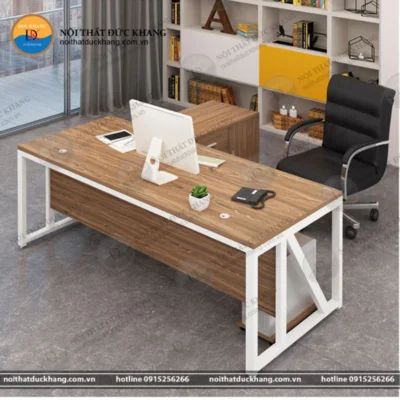 Bàn giám đốc 1m6 chữ L khung chân sắt, kèm tủ phụ DKBGDHD04