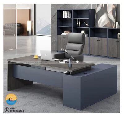 Bàn giám đốc 2m chữ L, chân gỗ kèm tủ phụ  DKBGDHD25