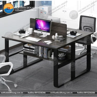Cụm bàn làm việc nhóm 2 chỗ ngồi chân sắt kèm vách ngăn Đức Khang DKMD105