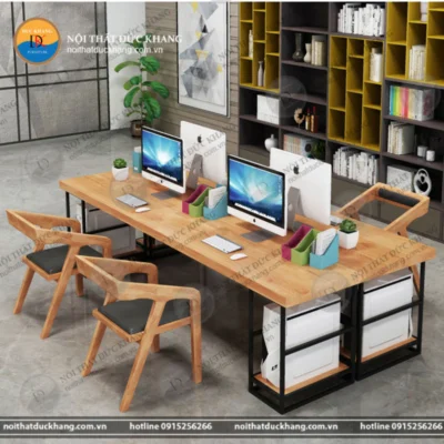 Cụm bàn làm việc nhóm 4 người ngồi chân sắt mặt gỗ Đức Khang DKMD107