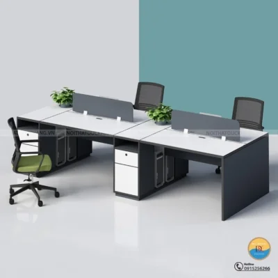 Cụm bàn làm việc nhóm 4 chỗ ngồi kèm vách ngăn và tủ tài liệu Đức Khang DKMD110