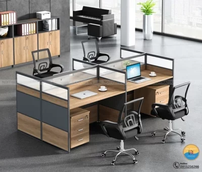 Cụm bàn làm việc nhóm 4 chỗ kèm hộc tủ và vách ngăn Đức Khang DKMD111