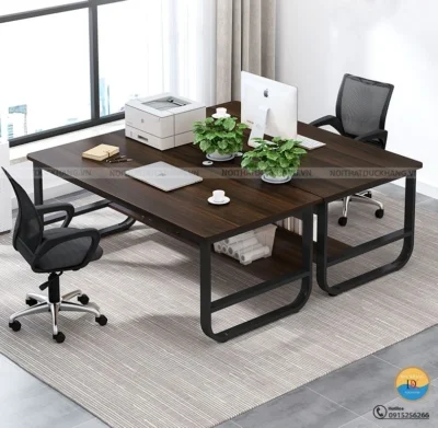 Cụm bàn làm việc nhóm 2 chỗ ngồi chân sắt sơn tĩnh điện Đức Khang DKMD116