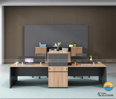 Cụm bàn làm việc nhóm 4 chỗ ngồi kèm vách ngăn và tủ tài liệu Đức Khang DKMD120