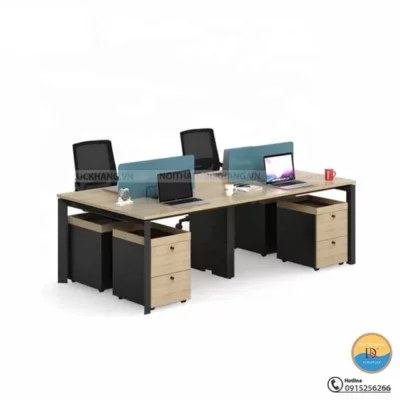 Cụm bàn làm việc nhóm 4 chỗ ngồi  vách kính kèm hộc di động Đức Khang DKMD123