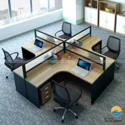 Cụm bàn làm việc nhóm 4 chỗ ngồi vách ngăn kèm tủ tài liệu Đức Khang DKMD128