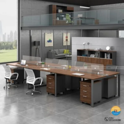 Cụm bàn làm việc nhóm 2 - 6 người ngồi mặt gỗ, chân sắt Đức Khang DKMD131