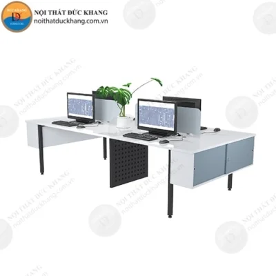 Cụm bàn làm việc nhóm 4 chỗ ngồi chân sắt côn kèm hộc treo Đức Khang DKMD24