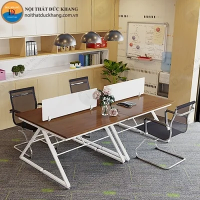 Cụm bàn làm việc nhóm 4 chỗ ngồi chân sắt tam giác Đức Khang DKMD29