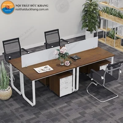 Cụm bàn làm việc nhóm 4 chỗ ngồi chân sắt chữ U đôi Đức Khang DKMD30