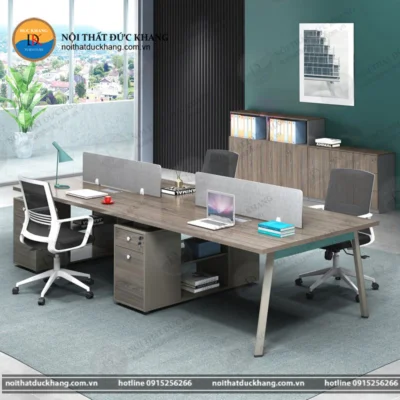 Cụm bàn làm việc nhóm 4 người ngồi chân sắt kèm tủ tài liệu Đức Khang DKMD69