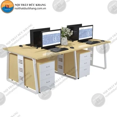 Cụm bàn làm việc nhóm 4 chỗ ngồi chân sắt hình thang Đức Khang DKMD09