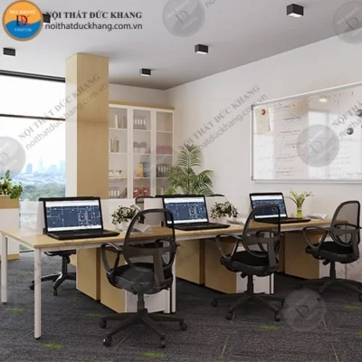 Cụm bàn làm việc nhóm 6 chỗ ngồi chân sắt hộp vuông Đức Khang DKMD12