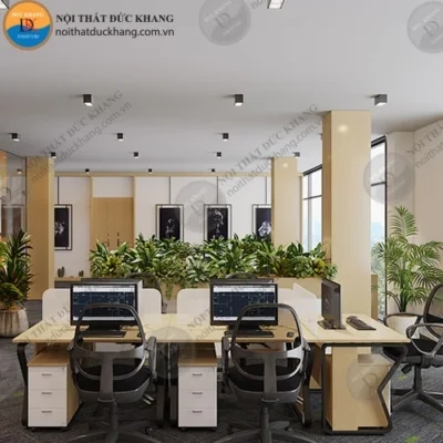 Cụm bàn làm việc nhóm 5 chỗ ngồi chân sắt chữ K cách điệu Đức Khang DKMD16