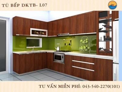 DKTB- L07 | Tủ bếp DKF hình chữ L, phủ Laminate