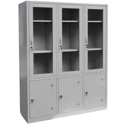 Tủ TU09K7CK | Tủ sắt Hòa Phát 6 khoang, cánh kính mở, màu ghi