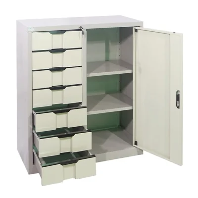 Tủ TS19 | Tủ sắt 190 7 ngăn kéo, cánh mở, 2 đợt, màu ghi