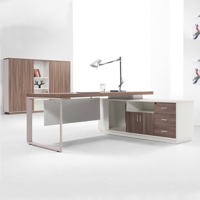 Bàn giám đốc 2m chữ L, chân sắt sơn tĩnh điện kèm tủ phụ DKBGDCC01