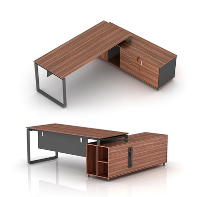 Bàn giám đốc 2m chữ L, chân sắt sơn tĩnh điện kèm tủ phụ DKBGDCC01