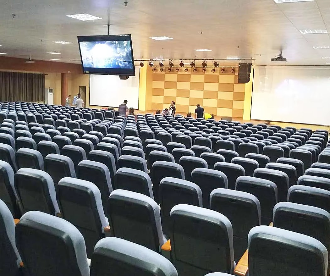 Ghế hội trường nhập khẩu kèm bàn viết, tay vịn ốp gỗ, đệm mút bọc nỉ tím WH512-1 Ghế hội trường nhập khẩu kèm bàn viết, tay vịn ốp gỗ, đệm mút bọc nỉ tím WH512-1