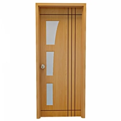 DKCK-016 | Cửa gỗ DKF phối kính mờ + ổ khóa hiện đại