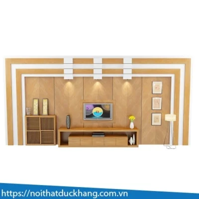 DKTT-09 | Kệ trang trí DKF gỗ CN bền bỉ + có chỗ để tivi tiện lợi