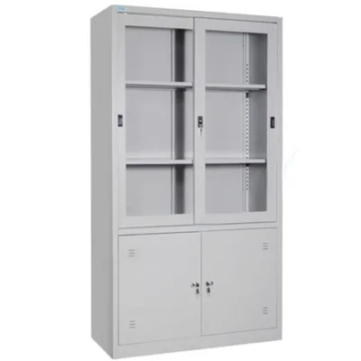 Tủ TU09K3G | Tủ sắt Hòa Phát cánh kính lùa, 2 khoang màu ghi