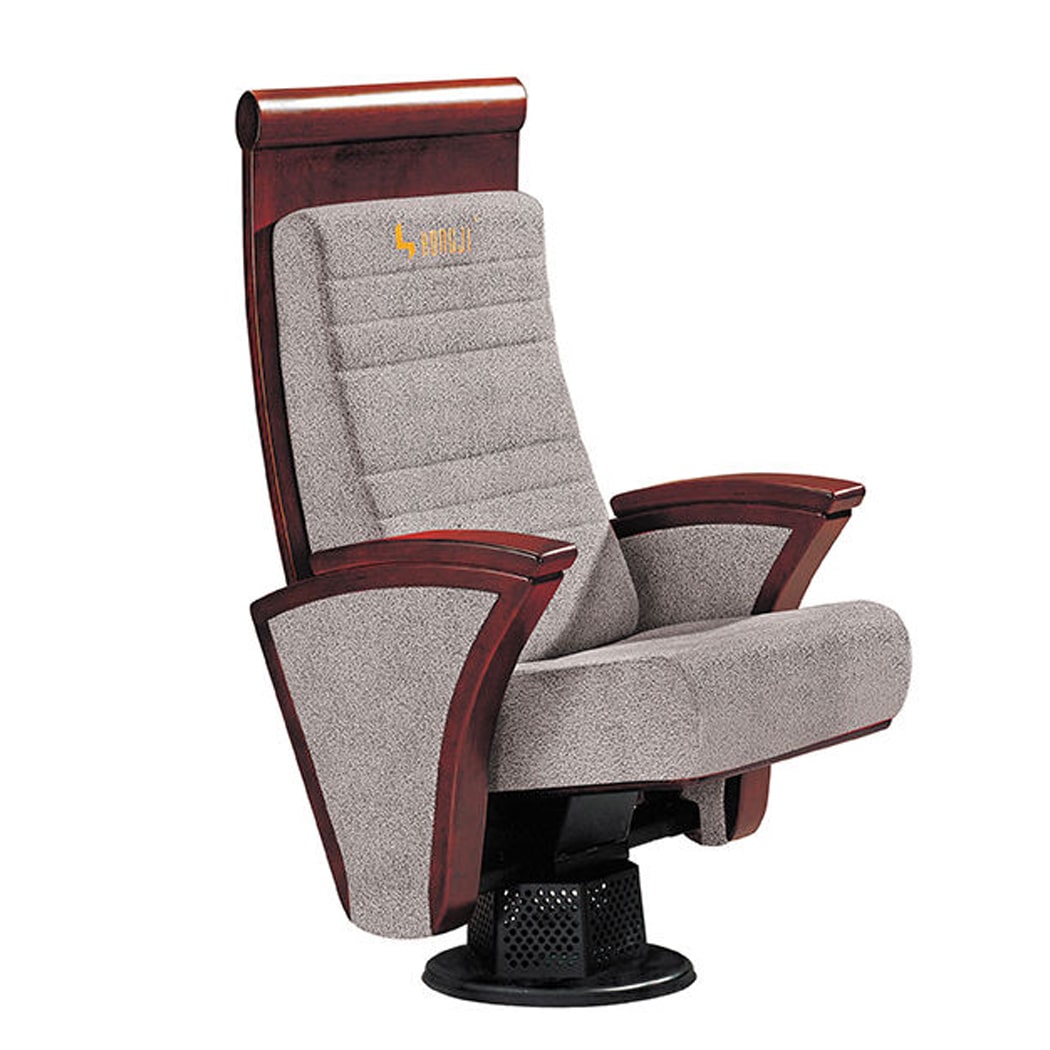 Ghế hội trường khung gỗ, chân trụ bám sàn, tay vịn ốp gỗ HJ805